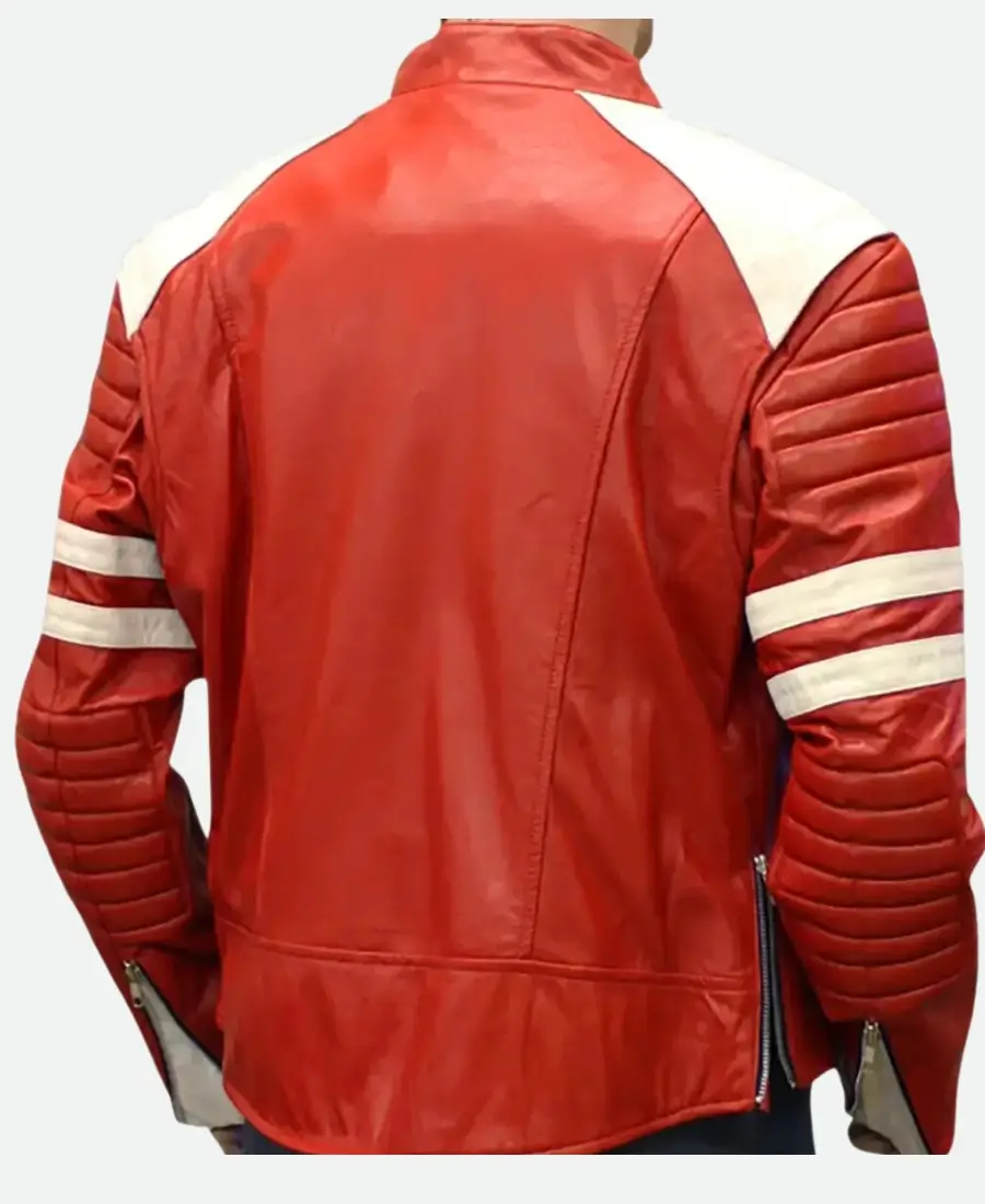 Brad Pitt Fight Club Red Leather Jacket Back