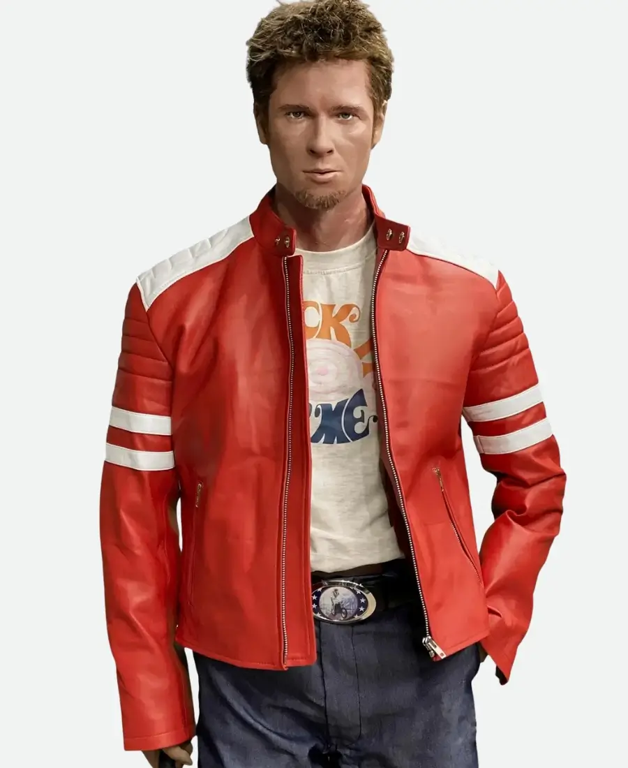 Brad Pitt Fight Club Red Leather Jacket