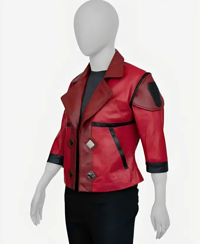Arcane League of Legends Violet (VI) Cosplay Red Leather Jacket Side