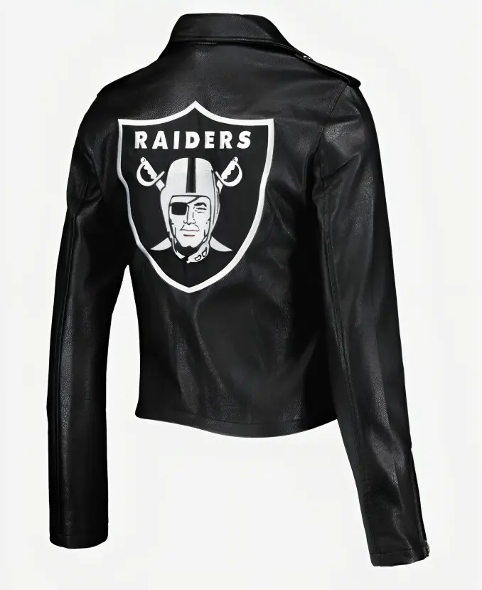 NFL Las Vegas Raiders Black Leather Biker Jacket Back