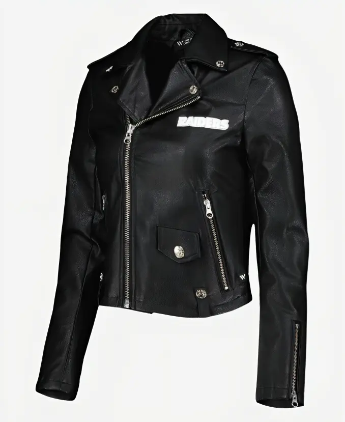 NFL Las Vegas Raiders Black Leather Biker Jacket