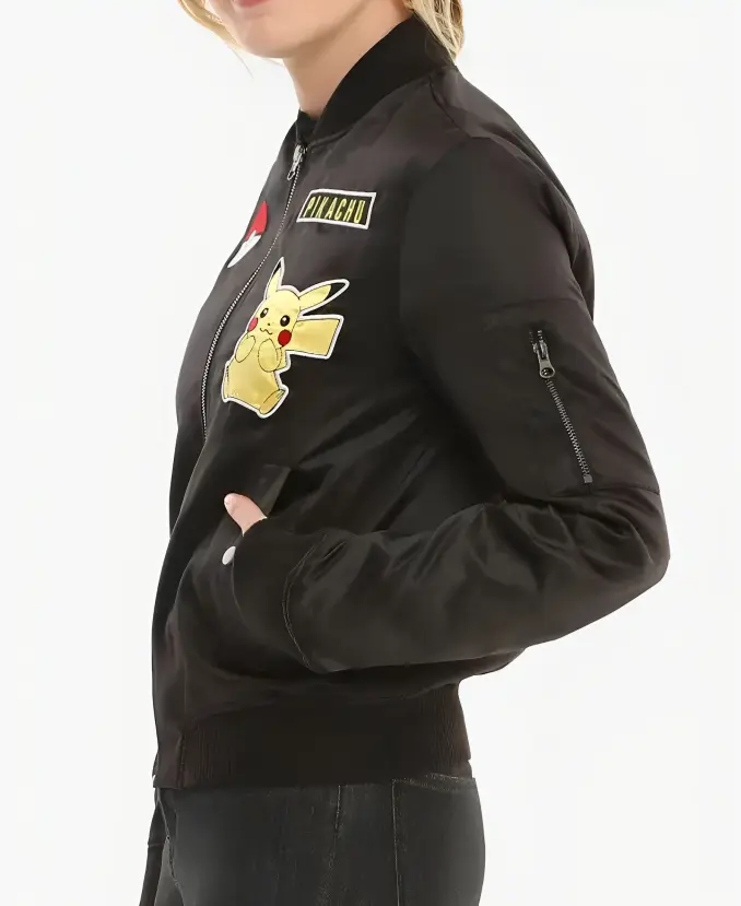 Pokemon Pikachu Black Bomber Jacket Side Pose
