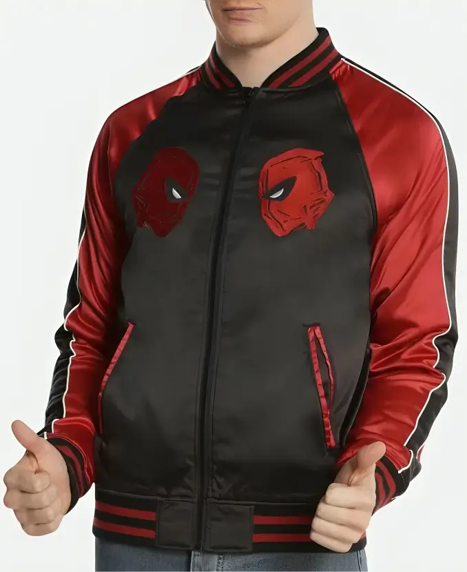 Marvel Deadpool Souvenir Black and Red Bomber Jacket Side