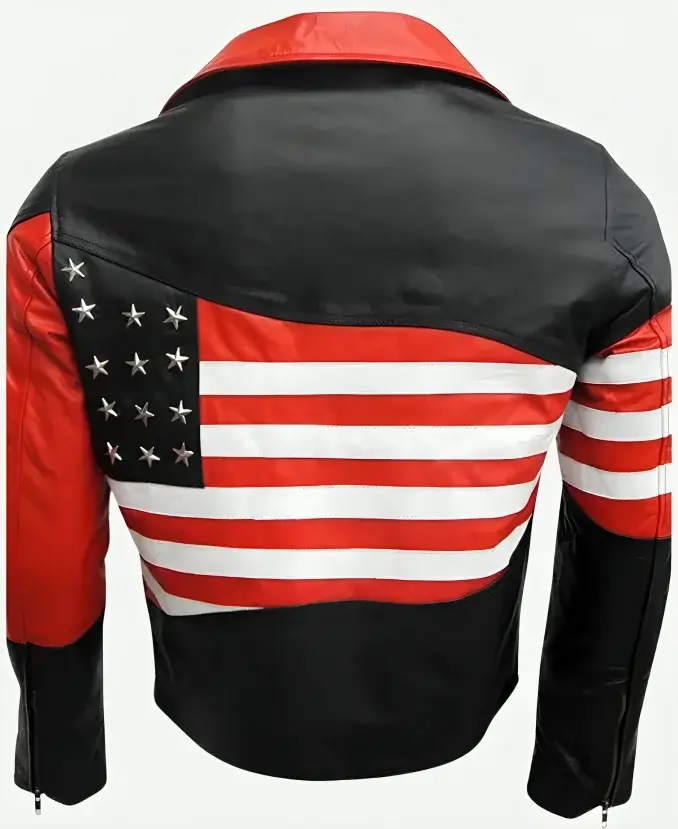 USA American Flag Leather Biker Motorcycle Jacket Back