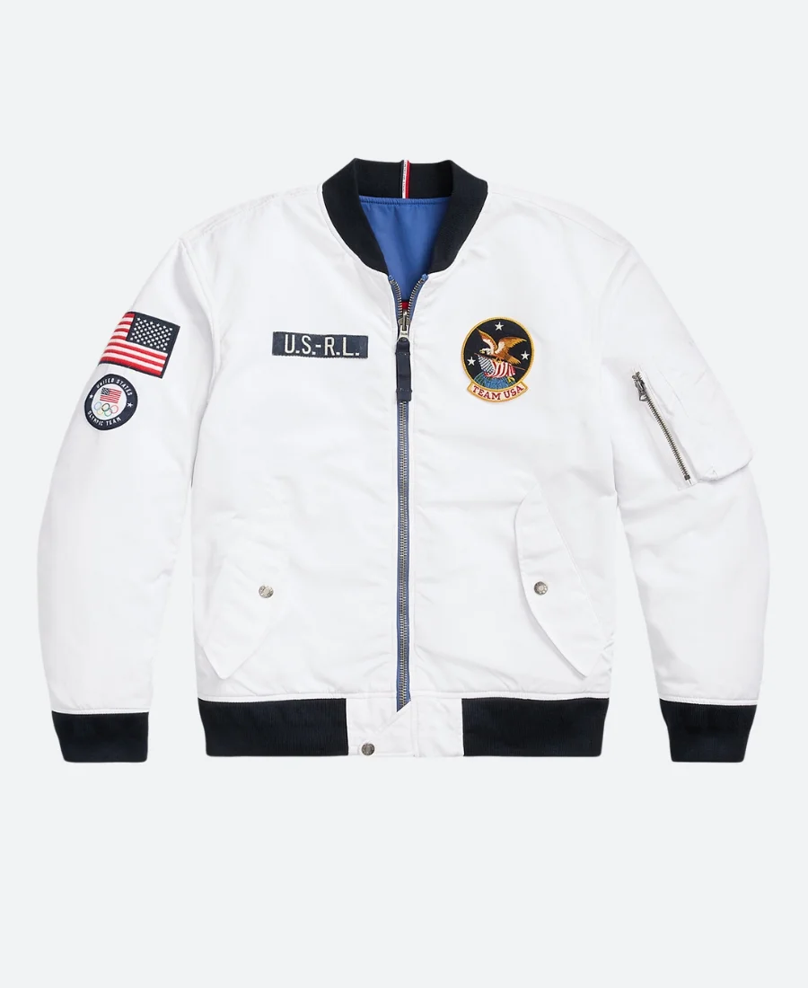Joe Biden Paris 2024 Olympics Team USA White Bomber Jacket Front