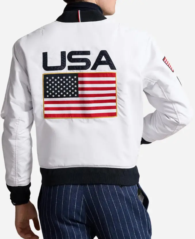 Shaun White Paris 2024 Olympics Team USA White Bomber Jacket Back
