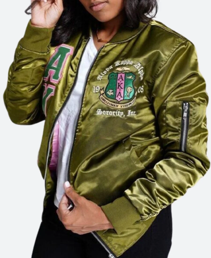 AKA Sorority Bomber jacket Green Front Image
