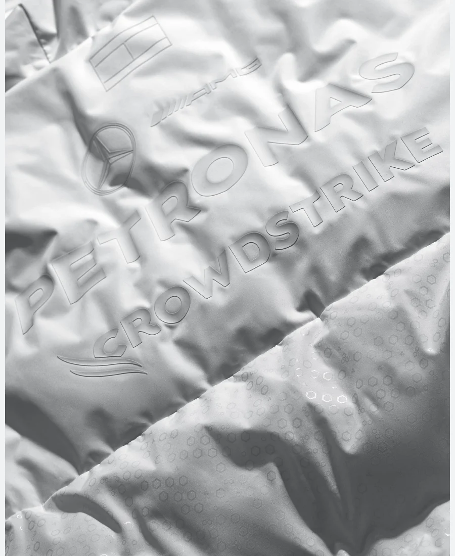 Mercedes AMG Petronas White Puffer Jacket Close Up Image 1
