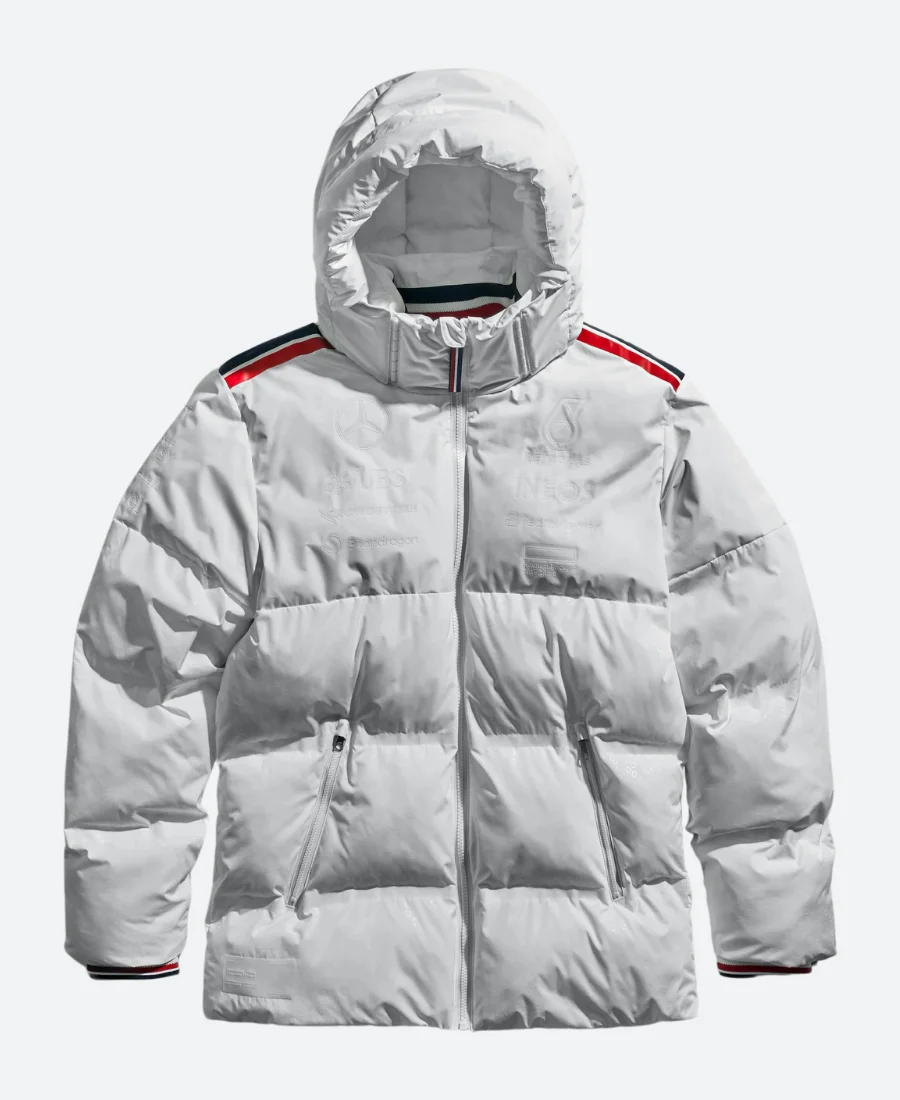 Mercedes AMG Petronas White Puffer Jacket Front Image
