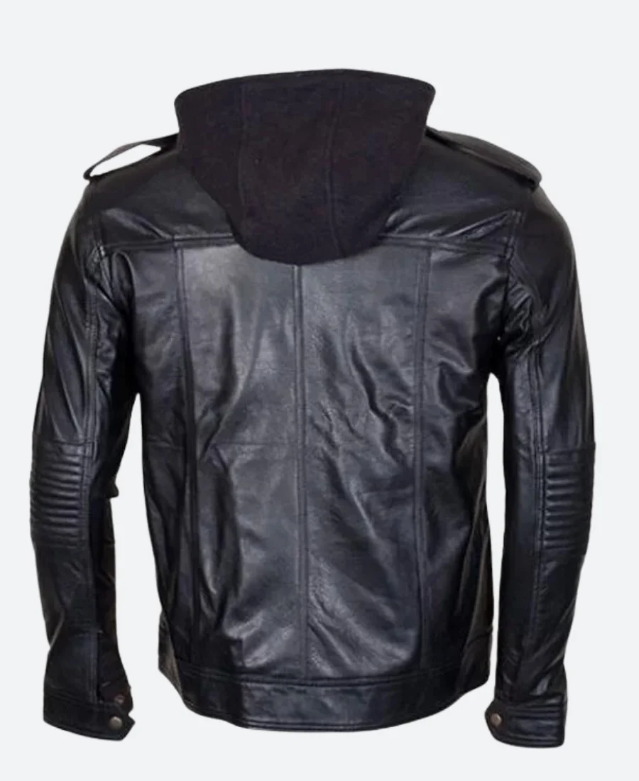 WWE Wrestlers AJ Style Hooded Leather Jacket Back Image