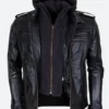 WWE Wrestlers AJ Style Hooded Leather Jacket Front Image