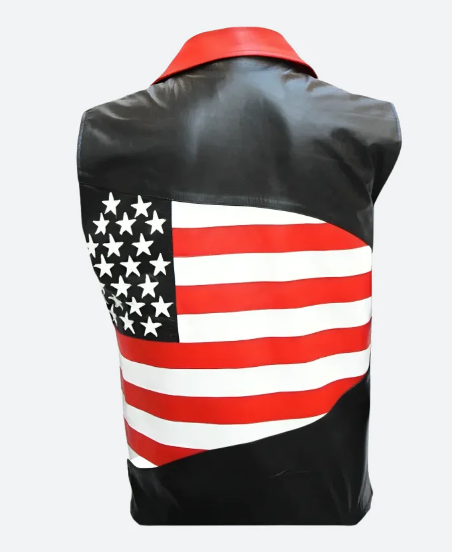 American Flag Leather Vest Back Image