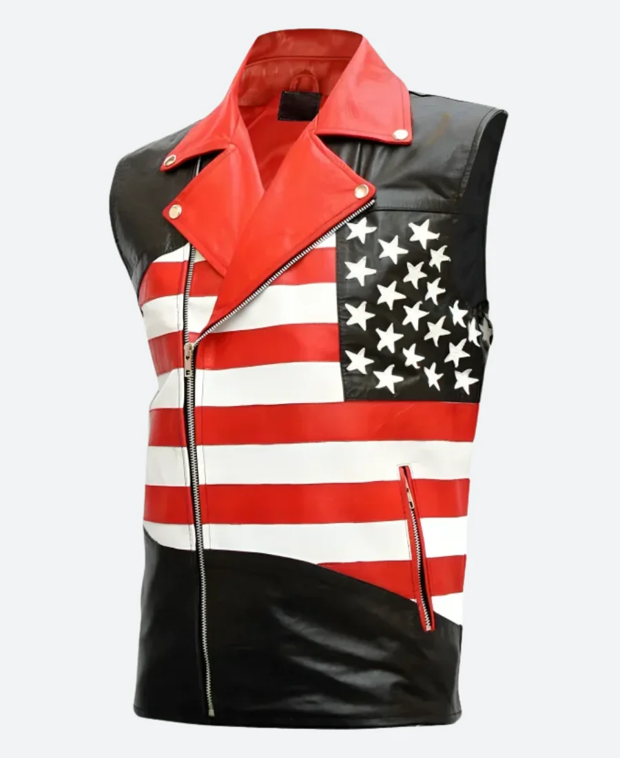 American Flag Leather Vest Front Imamge
