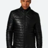 Classic Black Quilted Leather Jacket Front Image