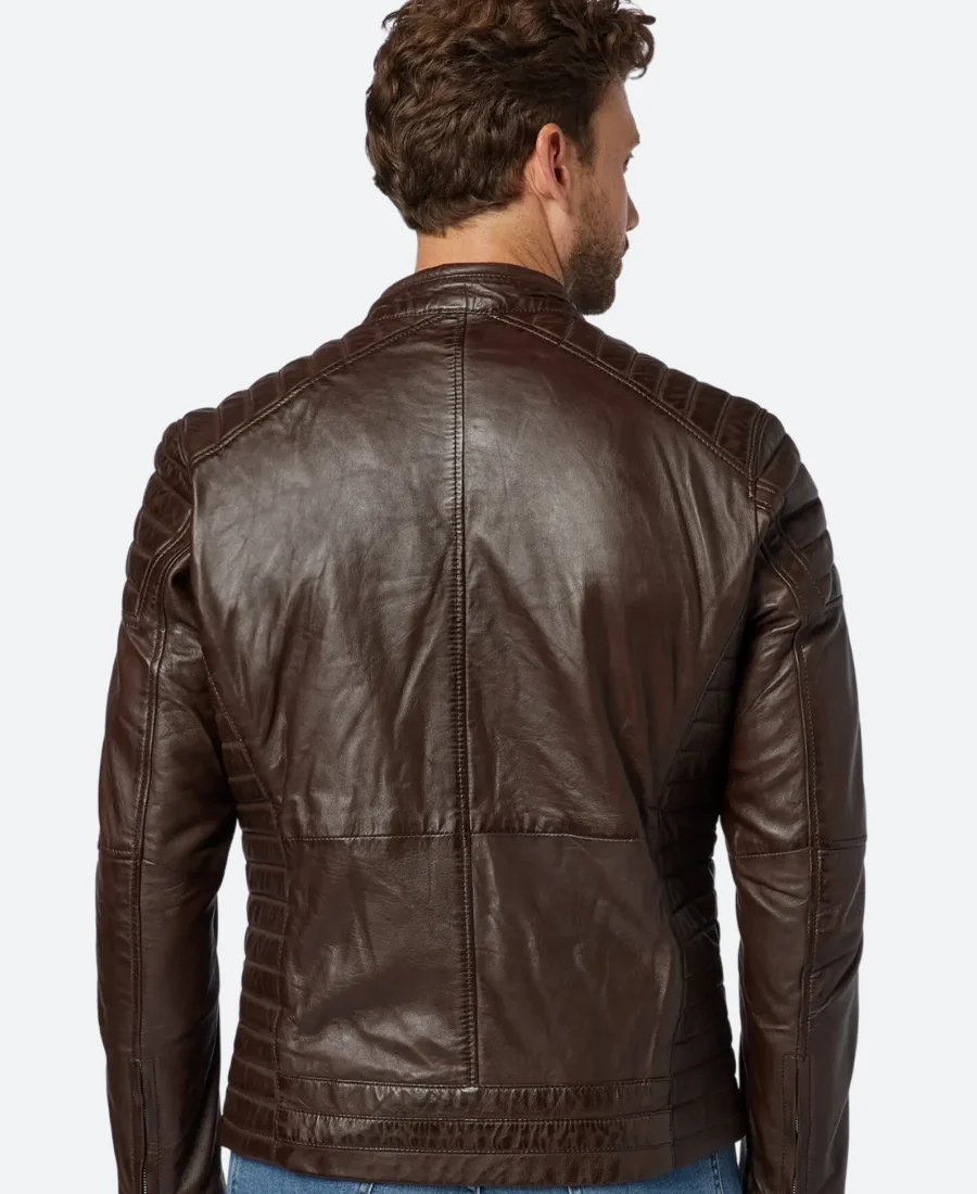 Classic Dark Brown Leather Cafe Racer Jacket Back image