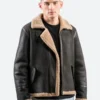 Classic Dark Brown Leather Shearling Aviator Jacket Front Image