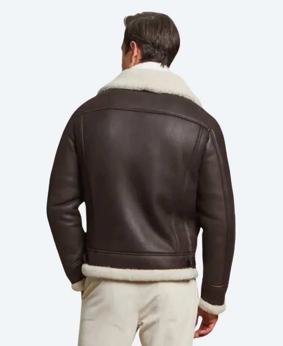 Classic Dark Brown Shearling Leather Jacket Back image