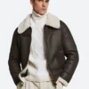 Classic Dark Brown Leather Shearling Aviator Jacket