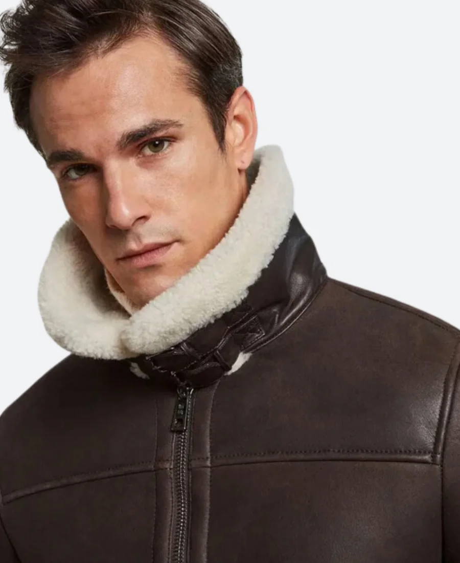 Classic Dark Brown Shearling Leather Jacket