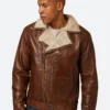 Classic Tan Leather Biker Jacket With Fur Collar Front Image