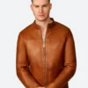 Classic Tan Leather Bomber Jacket Back Image (2)