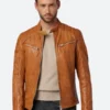 Classic Tan Leather Cafe Racer Jacket