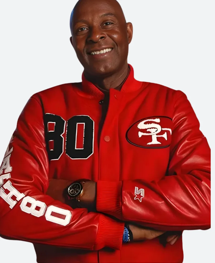 Jerry Rice San Francisco GOAT Letterman Varsity Jacket Actor Image
