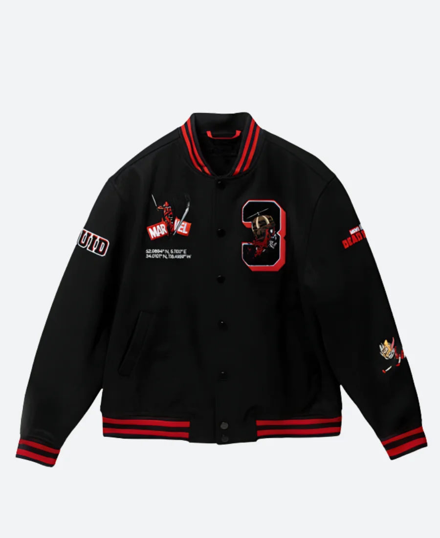 Marvel Deadpool 3 Varsity Jacket Front Image
