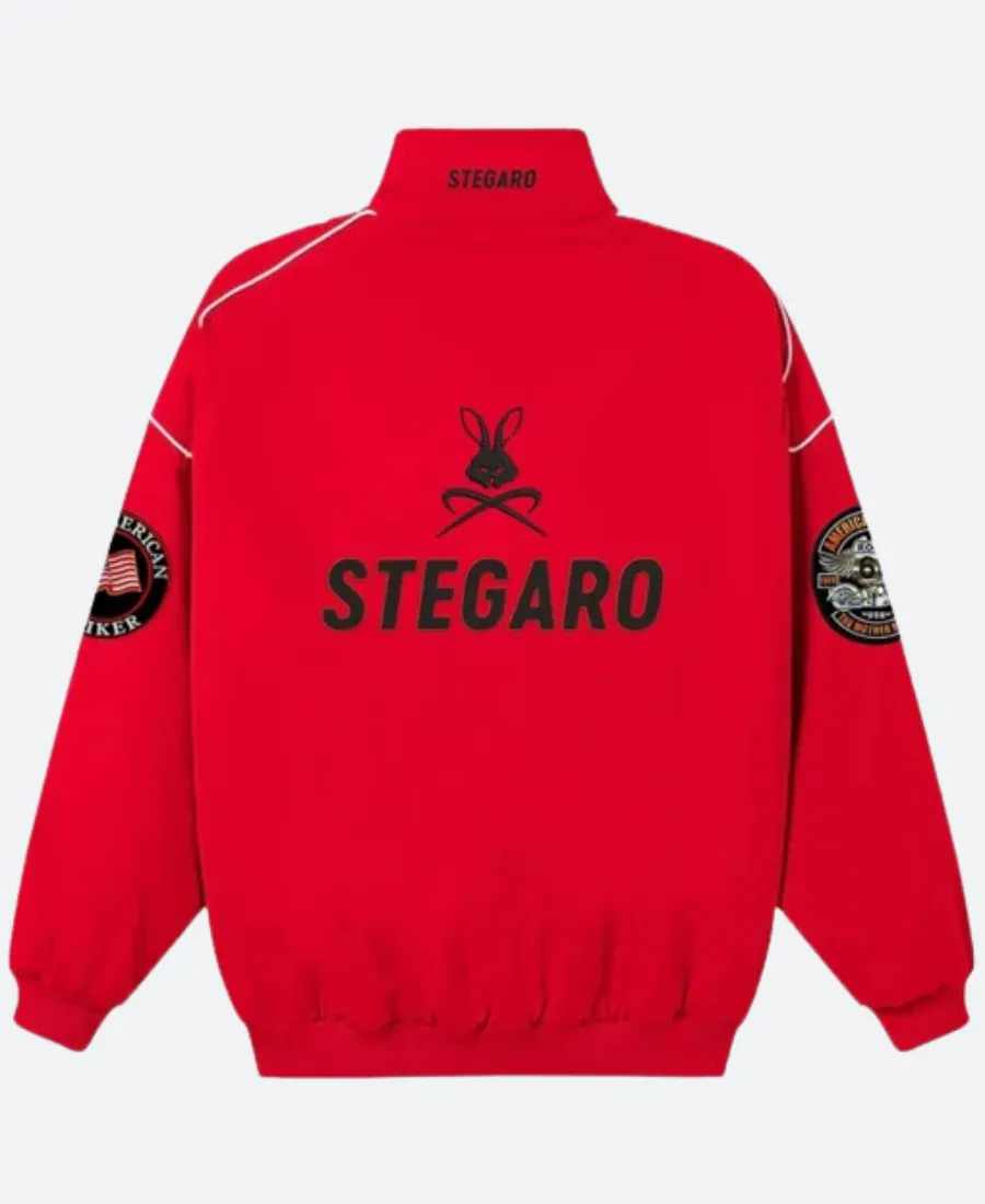 Stegaro Red Moto Bomber Jacket Back Image