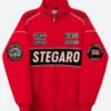 Stegaro Red Moto Bomber Jacket Front Image