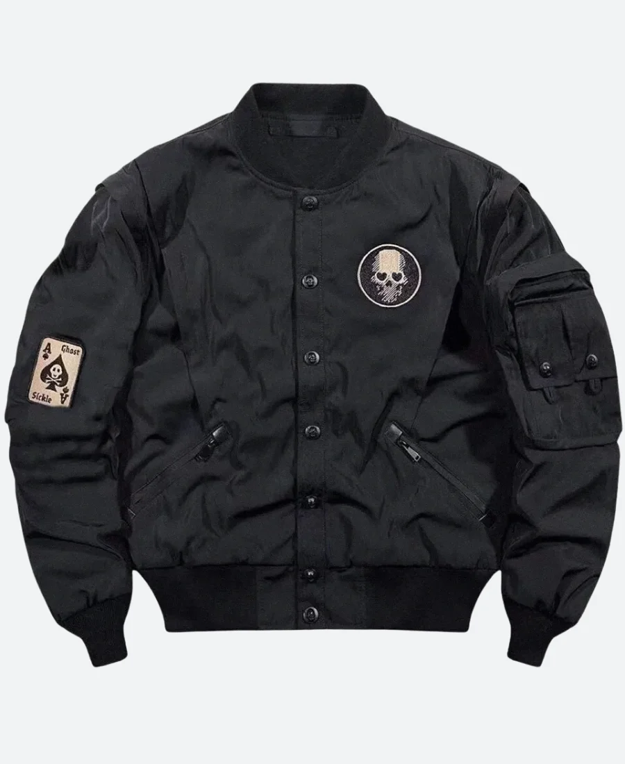Techwear Skulls Varsity Bomber Jacket Front Image