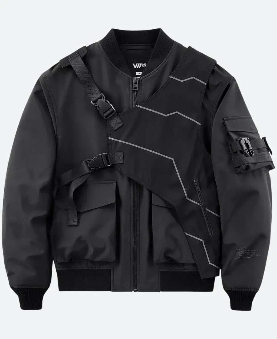 Techwear Straps Black Jacket Front Image