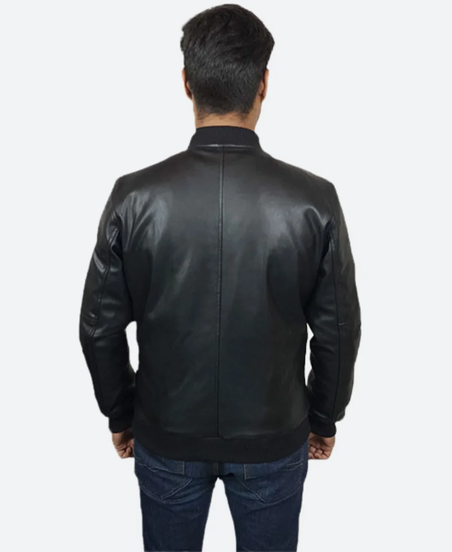 Black Biker Leather Jacket Back Image