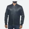 Black Biker Leather Jacket Front Image