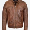 Brown Leather Biker Jacket Front Image
