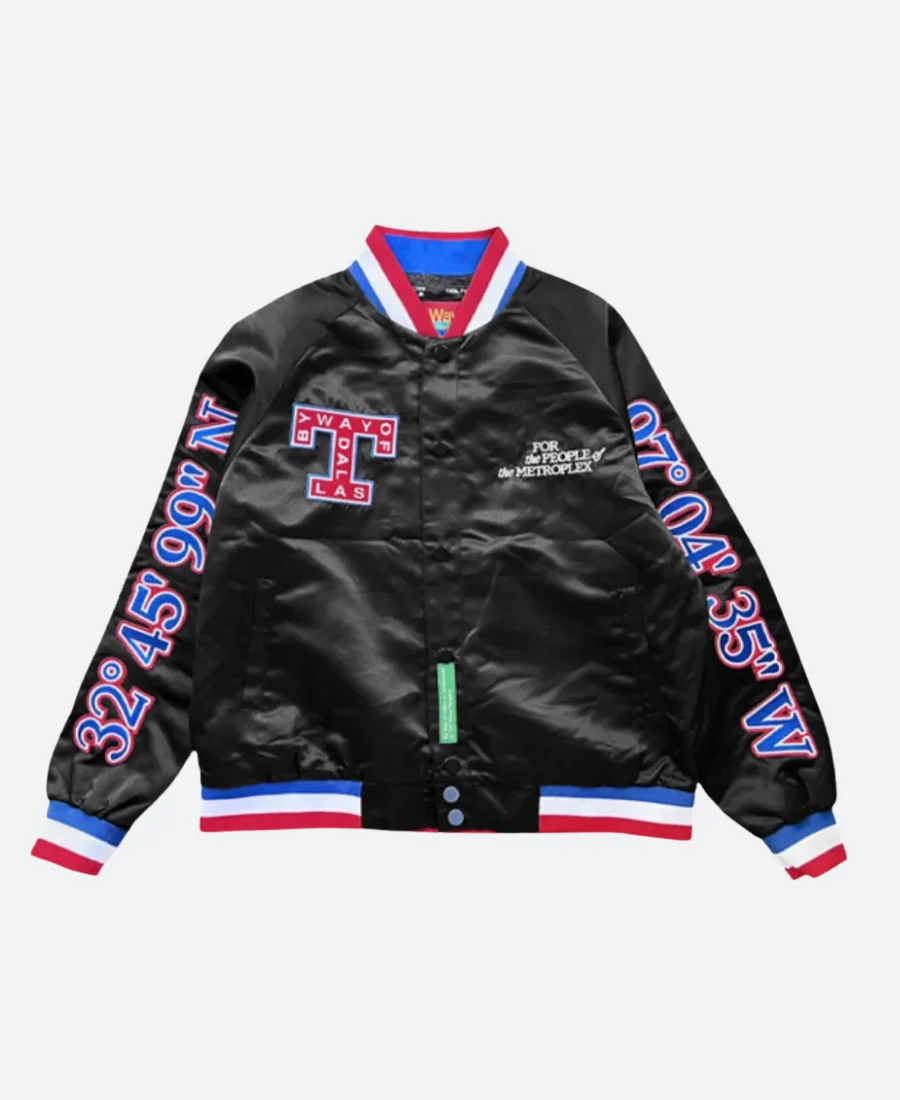 By Way of Dallas Varsity Jacket Black Front Image