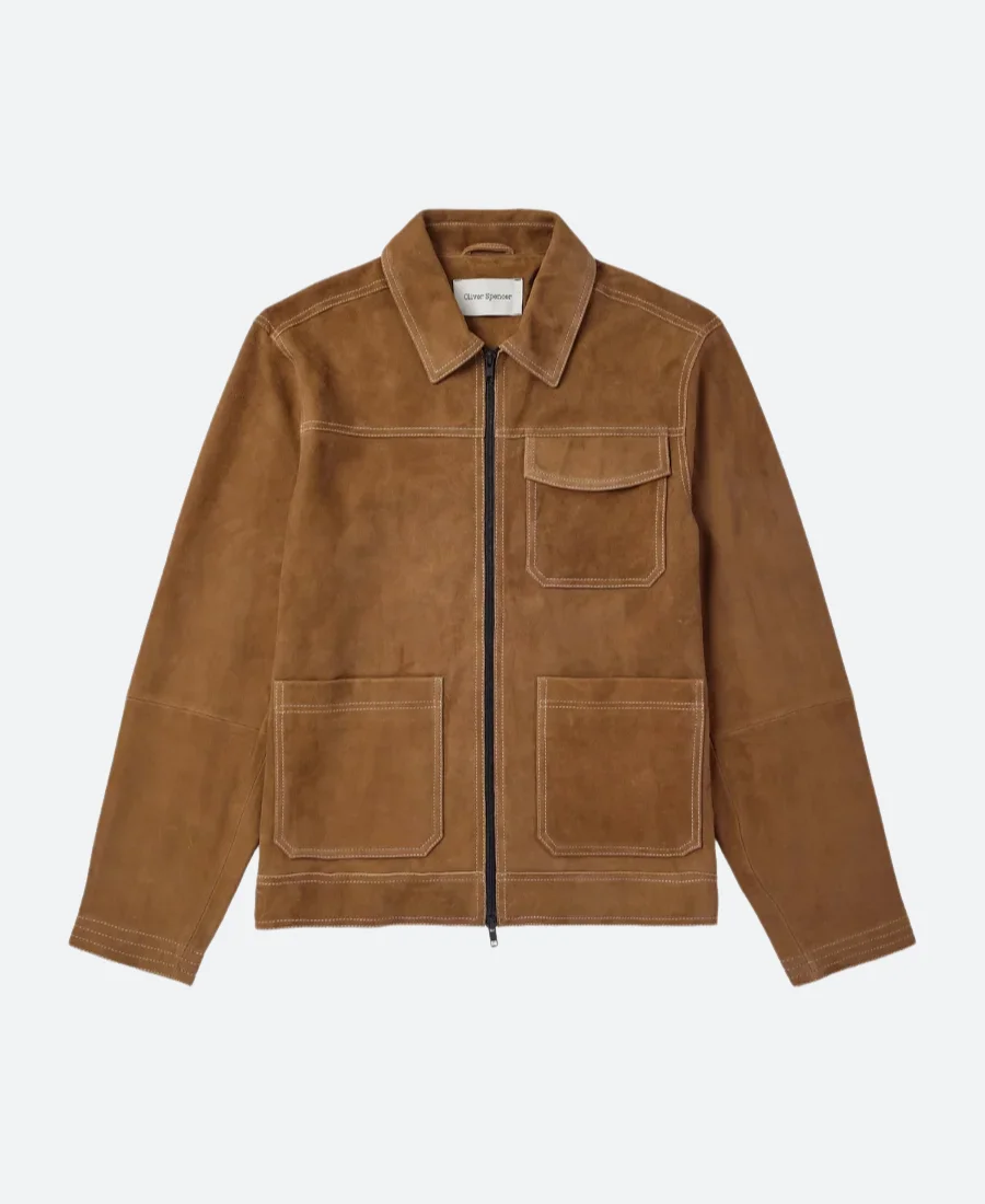 Etalk 2025 Tom Burke Suede Leather Jacket Front Image