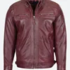 Maroon Classic Biker Leather Jacket Front IMage