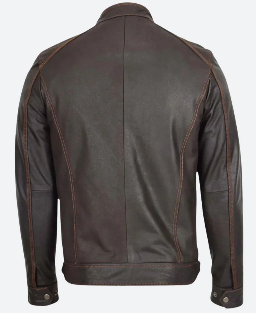 Men’s Brown Leather Biker Jacket Back Image