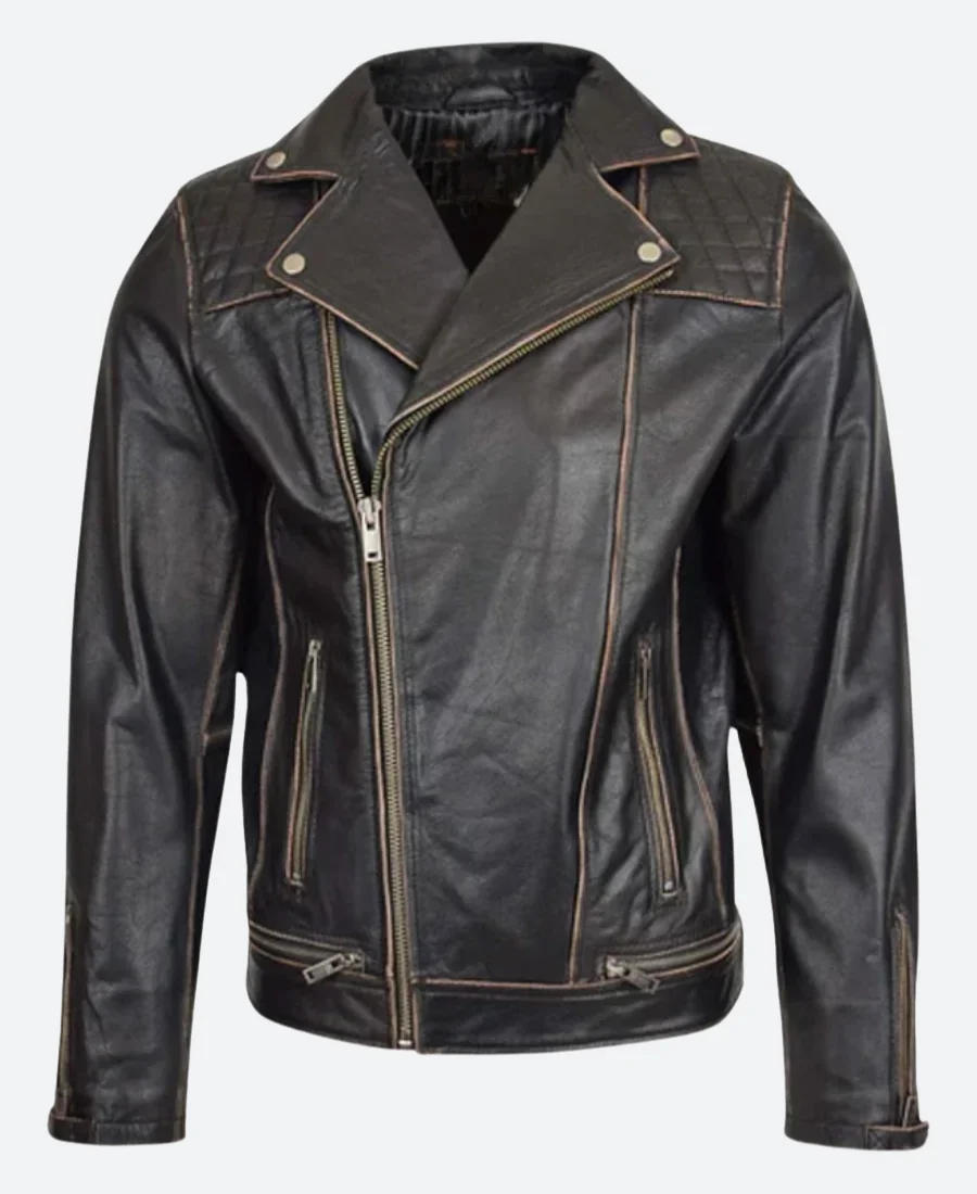Men’s Vintage Brando Biker Leather Jacket Front Image