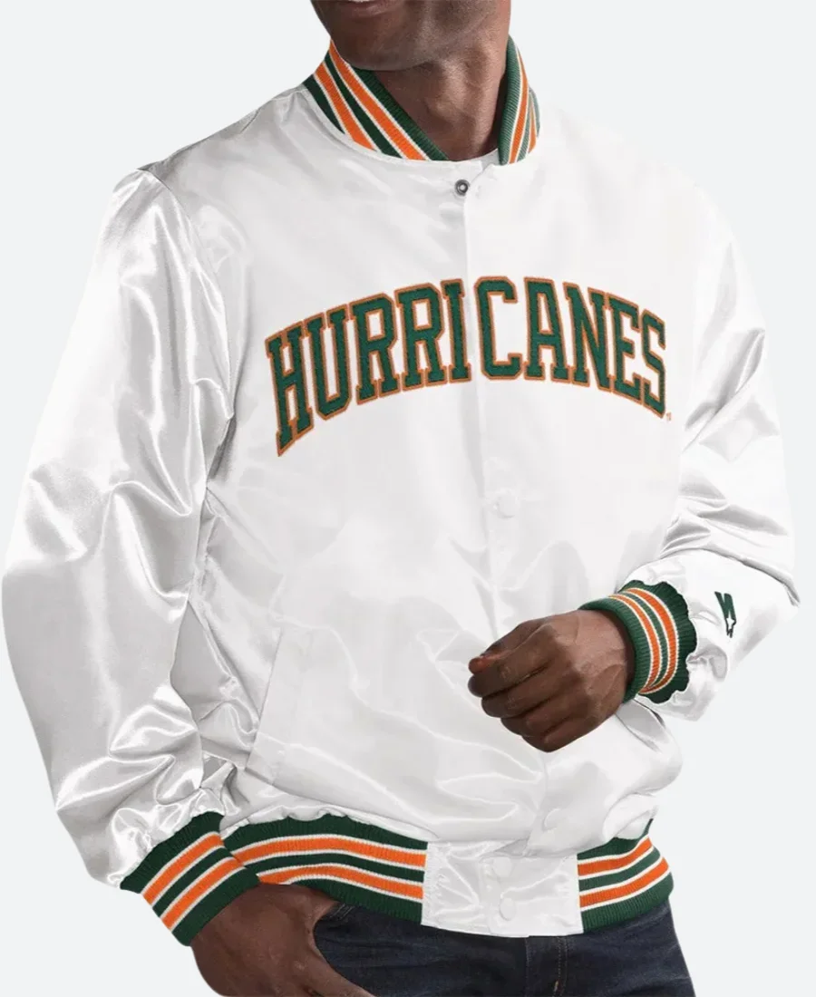 Miami Hurricanes Varsity Jacket White Front Image