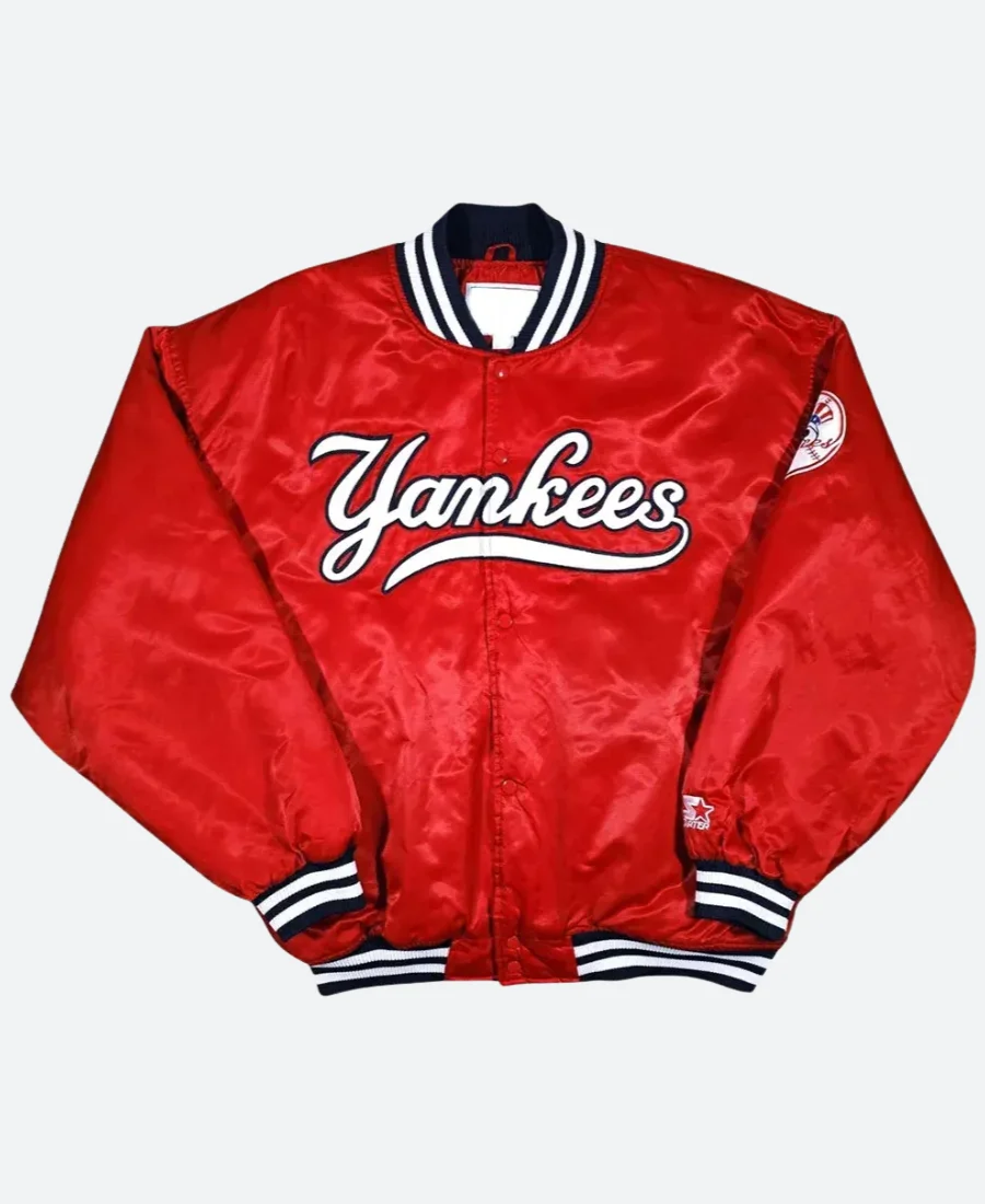 NY Yankees Varsity Jacket Red Front Image