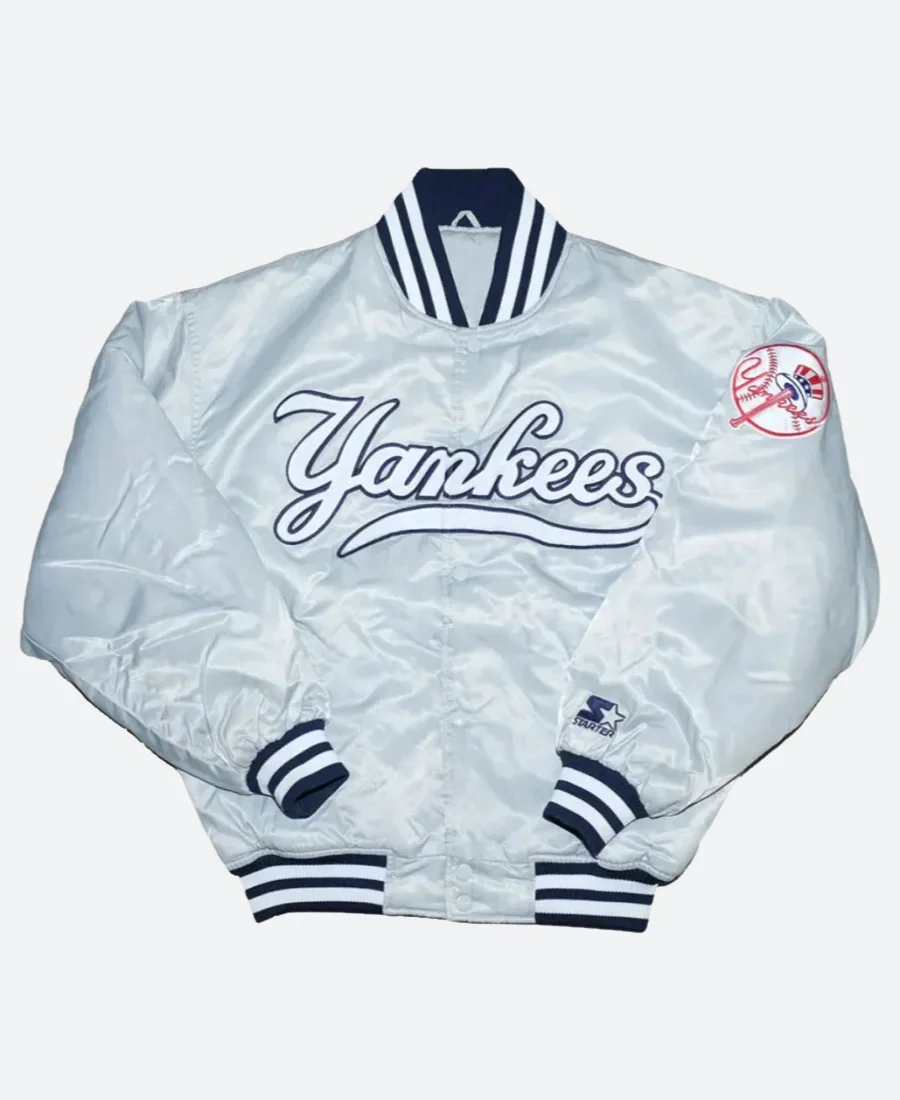 NY Yankees Varsity Jacket Silver Front Image