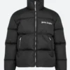 Palm Angels White Stripped Puffer Jacket Black Front Image