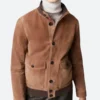 The Drew Barrymore Show Glen Powell Suede Leather Jacket Front Image